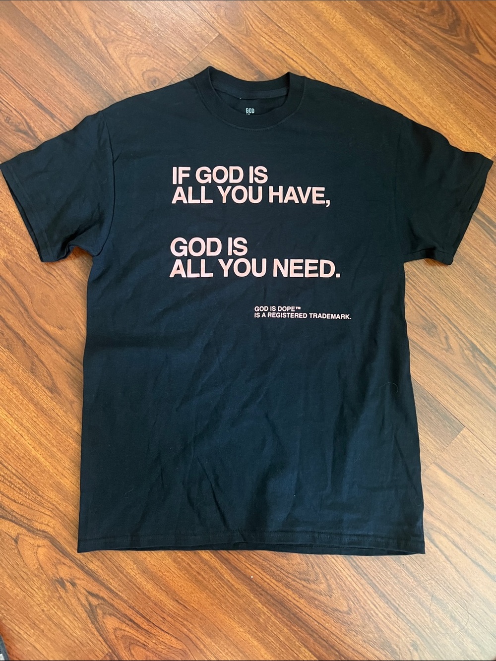 God Is Dope Black Short Sleeve Tee with Pink Text
